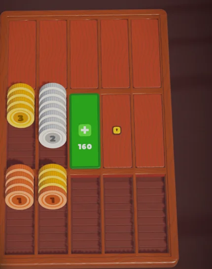 The Classic Wood theme board: a brown wooden tray with stacks of coins.